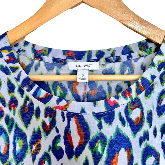 Nine West Cheetah Blouse Multicolor Blue Women's Small Winter 2019 - Picture 9 of 11